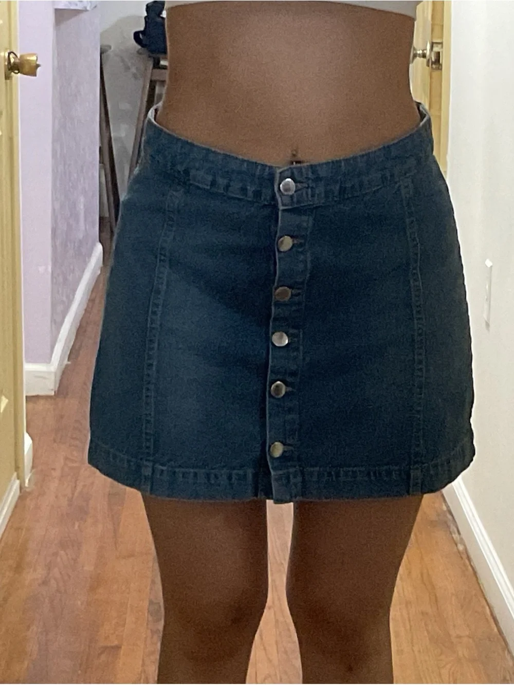 H&M Blue Button-Front Denim Mini Skirt
